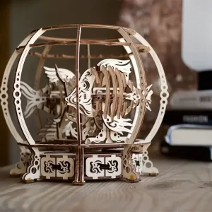 3d drvena puzzle mehanicki akvarium na stolu