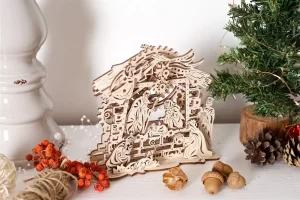 3d model božićne jaslice uz božićni dekor