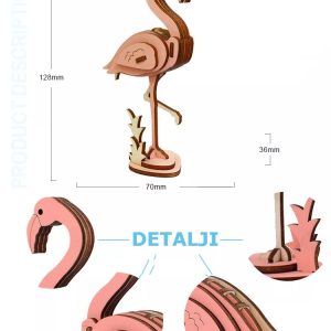 FLAMINGO 3D SLAGALICA SA DETALJIMA NA BELOJ POZADINI